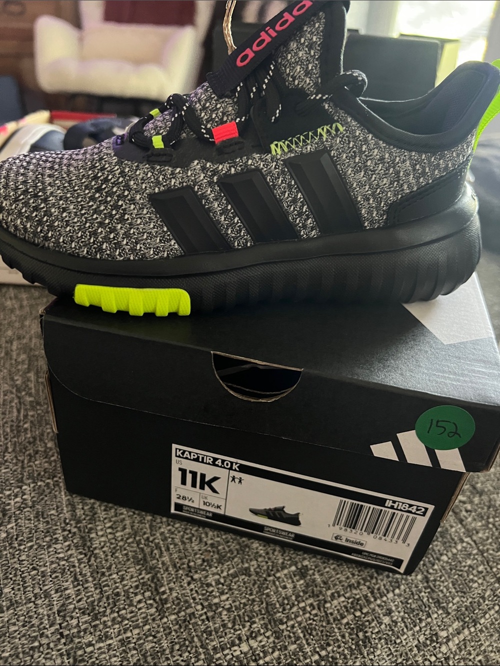 adidas Black Knit Sneakers with Neon Green Accents